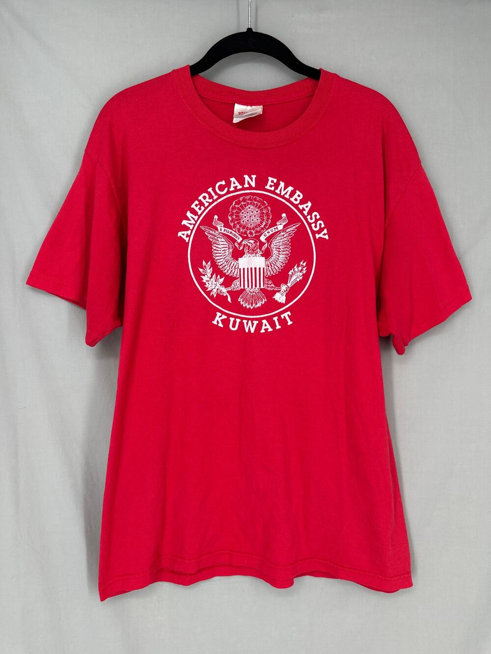 Vintage American Embassy Kuwait Shirt Mens Large Red Military Graphic Tee
